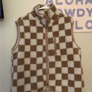 SHEIN Brown and Cream Checkered Vest